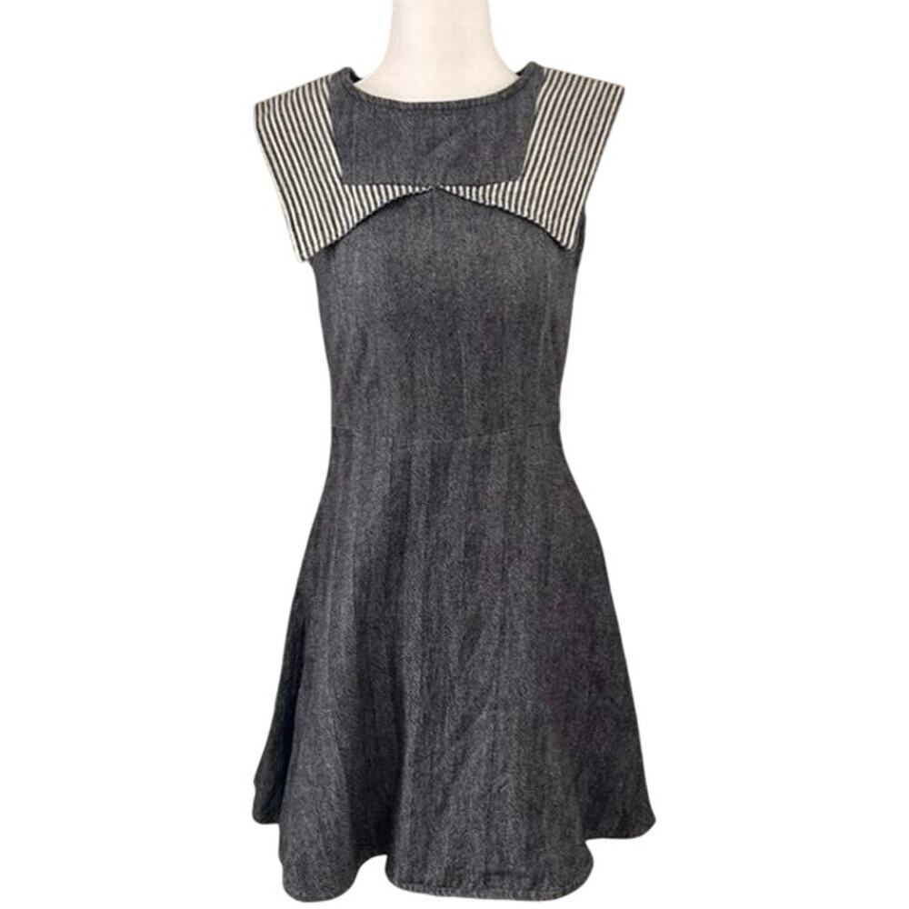 Mata Traders ModCloth Herringbone Sailor Collar Fit & Flare Dress L 60s Mod Twee
